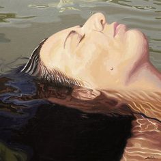 a painting of a woman floating in water with her head above the water's surface