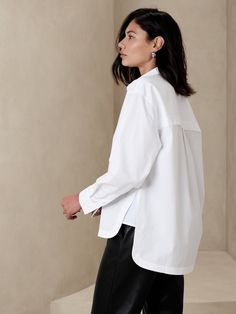 Oversized Cotton Shirt | Banana Republic Factory White Oversized Shirt Outfit, Oversized Shirt Outfit, Oversized Poplin Shirt, Fall White, Rayon Shirt, Banana Republic Factory, Work Wardrobe, Oversized Shirt, Well Dressed