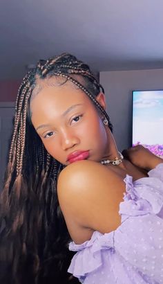 #softlife#2024glowup#newyearnewme#purpleaesthetics#braidstyles#prettygirlgang Curls Braids, Cottage Core, Black Women Hairstyles, Natural Makeup, Black Women, Braids, Casual Outfits