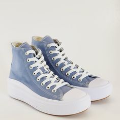 Converse Chuck Taylor All Star Move Hi High Top Seasonal Color Thunder Daze Blue / White / Gum Women's Lift Platform Sneakers / Boots A06500c Nwt Brand: Converse Model: Chuck Taylor All Star Move Hi Style Code: A06500c Color: Thunder Daze / White / Gum Gender: Women's Size Guide: Us Women's 8.5 / Uk 6.5 / Eur 39.5 / Cm 25 Next-Level Color A Bold, Angular Platform Brings New Energy To Classic Chucks Without The Bulky Weight. Made With Cotton Canvas And Finished With New Hues, These Platforms Belo Blue Converse Canvas Sneakers, Casual Light Blue High-top Sneakers With Laces, Blue Lace-up Platform Sneakers With Vulcanized Sole, Blue Lace-up Platform Sneakers, Casual Light Blue Mid-top Sneakers, Blue Canvas Sneakers With Speckled Midsole, Blue Canvas Sneakers With Laces, Blue Lace-up High-top Sneakers For Spring, Blue Converse Canvas High-top Sneakers