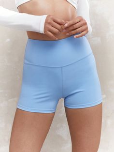 Jersey High Waist Running Shorts Baby Blue    Knitted Fabric Plain  High Stretch  Women Activewear, size features are:Bust: ,Length: ,Sleeve Length: Sports Shorts Women, Running Shorts Women, Sweatshirt Zipper, Women Midi, Running Workouts, Outdoor Woman, Boho Women, Running Shorts, Kids Sleepwear