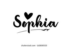 the word sophia written in black ink on a white background with a heart