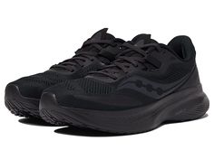 Saucony Guide 15 - Men's Shoes : Triple Black : Look chic while ensuring comfort to your feet with the sporty Saucony Guide 15 Sneakers. Man-made upper and lining. Classic lace-up closure. Round toe. Padded collar and tongue for superior comfort. Signature brand name logo on the tongue. New HOLLOW-TECH guides your stride without added bulk. PWRRUN+ midsole is lightweight and responsive for soft cushioning throughout your run. Man-made outsole with high traction and durability. Imported. Measurem Sneakers Athletic, Triple Black, Name Logo, Look Chic, Air Jordan Sneaker, All Black Sneakers, Athletic Shoes, Men's Shoes, Sneakers Nike