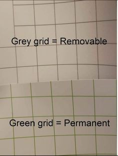 two white tiled walls with green grout and the words grey grid = removeable