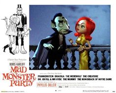 an old movie poster for the animated film mad monster party, featuring two cartoon characters