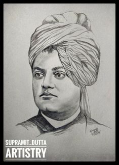 a pencil drawing of a man with a turban on his head and the caption says, supramit dutta artistry