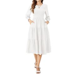 Women's Long Sleeve Casual Dresses Smocked Dress Round Neck High Waist Ruffle Tiered Midi Long Sleeve Dresses Product Details Size: Large Color: Aw831a1-White Brand: No Brand Mpn: Midi Dress Upc: Does Not Apply Ean: Does Not Apply * Item Model Number : Midi Dress * Department : Womens * Date First Available : December 26, 2023 Casual Midi Length Peasant Dress For Daywear, Casual Midi Peasant Dress For Daywear, Casual Midi-length Prairie Dress For Daywear, Casual Midi Prairie Dress For Daywear, Casual White Dresses With Smocked Cuffs, White Casual Dress With Smocked Cuffs, Casual Long Sleeve Prairie Dress For Daywear, White Long Sleeve Smocked Ruched Dress, White Long Sleeve Smocked Dress With Ruched Detail