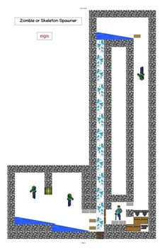 the floor plan for a bathroom with blue and white tiles on it, along with a shower