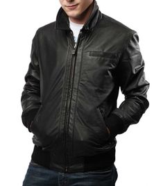 Men's Leather Jacket Genuine Lambskin Black Biker Motorcycle Jackets For Men MJ098