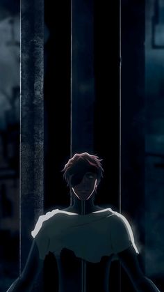 an anime character standing in front of a window