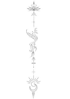 a line drawing of the sun and moon on a pole with an arrow in the middle