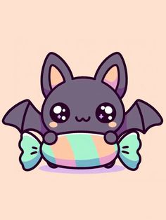 a cartoon bat with big eyes holding a pillow