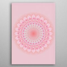 a pink and white circular artwork on a wall