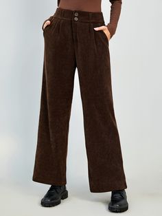 F00228408-402 Brown Corduroy Straight Leg Bottoms, Brown Wide Leg Pants With Pockets For Winter, Brown Straight Leg Corduroy Bottoms, Brown Full Length Pants For Winter, Brown Full Length Winter Pants, Winter Brown Straight Pants, Winter Straight Leg Brown Pants, Brown Straight Leg Pants For Winter, Winter Brown Straight Leg Pants