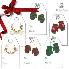 christmas gift tags with mittens and deer antlers