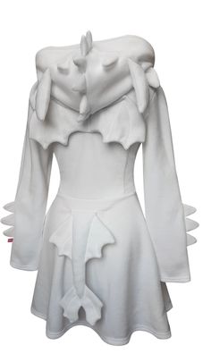 With this cute fleece hooded dress you can cosplay a white dragon! The dress is made with soft fleece and is super comfy! Perfect to wear at home, with friends or as a comfy cosplay to a convention! This dress is so cute :) It is also super awesome to wear to a fantasy themed wedding. I also have a black version listed, then you can be a dragon couple! The hood is lined with an extra layer of fleece to make it extra snuggly! The hood features cute 'ears' and spikes! The dress also has little win Fantasy Themed Wedding, Toothless Hoodie, Dragon Clothes, Dragon Couple, Dragon Cosplay, Dragon Dress, Dragons Clothes, Dragon Hoodie, Dragon Tail