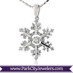 Dancing Diamond Snowflake Necklace  14KW .34ctw Dancing Center Diamond Snowflake Pendant and Chain Elegant Jewelry For Anniversary In Winter, White Gold Diamond Snowflake Jewelry, Formal Diamond Snowflake Jewelry, Formal Snowflake Diamond Jewelry, Snowflake Jewelry, Dancing Diamond, Snowflake Necklace, Snowflake Pendant, Winter Beauty