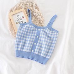 Sleeveless Plaid Crop Top With Buttons Aesthetic Plaid, Plaid Crop Top, Soft Girl Aesthetic, Shirt Casual Style, Corset Crop Top, Cute Tank Tops, Womens Cami, Knitted Tops, Cropped Tops