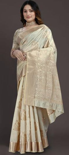 White and Off White color Saree in Raw Silk, Silk fabric with Weaving work Beige Silk Saree, Half Sleeve Blouse Designs, Broad Border Saree, Party Wear Traditional, Brocade Saree, Comfortable Blouses, Festival Attire, Raw Silk Saree, Raw Silk Fabric