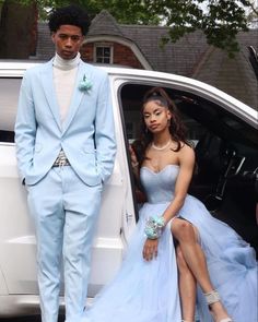 Blue Prom Couple, Prom Looks For Guys, Blue Prom Suit, Blue Graduation Dresses