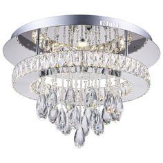 a chrome and crystal chandelier on a white background