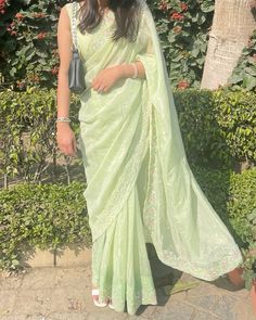 class 12th freshers farewell saree sarees inspiration inspo desicore desi organza pastel green Pastel Green Organza Saree, Farewell After Party Outfit, Green Saree For Farewell, Class 12 Farewell Sarees, Pastel Saree Look, Pastel Saree For Farewell School, Light Green Saree Look, Pastel Saree For Farewell, Saree For Freshers Party