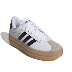 adidas-VL Court Bold Platform Sneaker - Women's Take your style and comfort to a new level with the adidas VL Court Bold sneaker. Combining skateboarding style with streetwear looks, this low-cut sneaker comes with a leather upper for a contemporary touch, side signature stripes for an iconic look, and sturdy rubber sole with multiple tread patterns for a reliable grip. Adidas Platform Sneakers, Platform Sneakers Outfit, Adidas Vl Court, Sneaker Outfits Women, Fall Sneakers, Bold Shoes, Tennis Shoes Outfit, White Tennis Shoes, Baskets Adidas