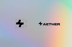 the logo for aether is shown in black on a multicolored background with an arrow