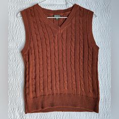 Such A Cute Color And Style! Never Worn And Perfect Condition Casual Brown Sleeveless Sweater, Casual Sleeveless Brown Sweater, Orange Sleeveless Top For Winter, Casual Orange Sleeveless Sweater Vest, Casual Brown Cable Knit Top, Black Cropped Sweater, White Long Sleeve Sweater, Yellow Cardigan, Y2k Sweater