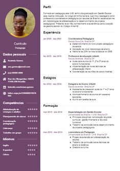 a purple and white resume with an image of a woman's face on it