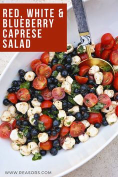 red, white and blueberry caprese salad in a bowl