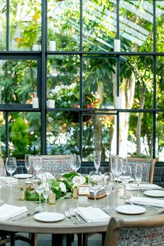 the table is set with place settings for four