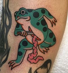 American Traditional Toad Tattoo, Creepy Japanese Tattoo, Trad Frog Tattoo, Trippy Traditional Tattoo, Old School Frog Tattoo, Japanese Frog Tattoo Traditional, American Traditional Frog Tattoo, Old School Japanese Tattoo, Frog Tattoo Traditional