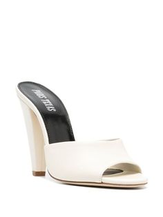 Paris Texas Olivia 120mm open-toe Mules - Farfetch White Open Heel Sandals In Calf Leather, Luxury Open Toe Mules With 4-inch Heel, Classic White Sandals With 4-inch Heel, Classic White Sandals With Sculpted Heel, White Calf Leather Open Heel Heels, White Calf Leather Open Heel Shoes, White Open Toe Calf Leather Heels, Classic White Heels With Single Toe Strap, Luxury Cream Sandals With Sculpted Heel