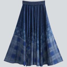 Introducing our 2023 Spring-Summer Collection Nonconformist Flared Denim Skirt ââ‚?the perfect combination of boho chic and grunge-inspired elegance!Why It's A Must-HaveThis skirt is a timeless masterpiece that mixes ageless silhouettes with bold details. Crafted from premium denim. it features an alluring lengthy length. a high-waisted fit. and a rubber closure. Plus. a beautiful embroidered pattern adds an extra touch of nonconformist flair.Key Highlights: Boho-Chic Style: A perfect blend of e Fitted Denim Skirt, Denim Skirts Online, Flared Denim Skirt, Hippie Chic Fashion, Flared Denim, Jeans Skirt, Denim Maxi Skirt, Trendy Clothes, Embroidered Denim