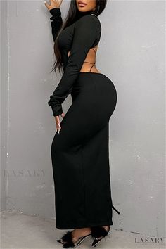 Lasaky - Wedding-Ready Bodycon Maxi Dress with Flattering Cut-Out Fitted Black Backless Dress For Wedding, Fitted Floor-length Backless Wedding Dress, Formal Evening Gown, Bodycon Maxi Dress, Turtleneck Style, A Night To Remember, Bodycon Maxi Dresses, Backless Maxi Dresses, Evening Gowns Formal