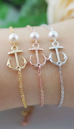 Nautical Weddings Sailor Anchor Charm with Swarovski Pearl Bracelet from EarringsNation Gold Rose Gold Silver Anchor bracelet Wedding Jitters, Pirate Wedding, Swarovski Pearls Bracelet, Fashion Makeover, Anchor Charm, Anchor Bracelet, Fantasy Closet, Fun Jewelry, Closet Goals