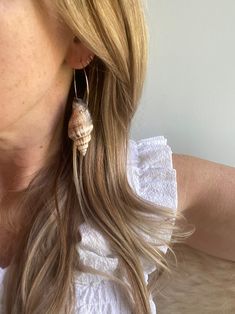 "These handmade beach shell earrings are sure to catch some eyes! Each pair is unique made from a pair of beautiful, real shells hung from a 1.75\" diameter hoop. They are handcrafted from gold & silver plated jewelers grade brass. These unique earrings are perfect for anyone loves accessorizing with on trend, modern or minimalist jewelry. Made from high quality gold plated brass. All jewelry is lovingly made in Massachusetts and ships profesionally packaged in an attractive box, ready to gift. Single Earring For Beach Summer, Handmade Shell Jewelry For Summer, Handmade Shell Summer Jewelry, Handmade Summer Shell Jewelry, Handmade Beachy Earrings For Summer, Handmade Summer Earrings For Beach Season, Unique Drop Earrings For Beach, Handmade Shell Earrings, Beachy Drop Earrings For The Beach