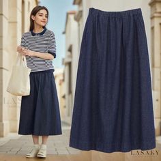 Lasaky - Stylish Denim Midi Skirt in Deep Blue for Casual and Leisure Wear Stylish Umbrella, Womens Long Skirt, Long Skirt Casual, Midi Skirt Casual, Sequin Pencil Skirt, Floral Print Midi Skirt, Skirt Casual, Stylish Wardrobe, Stylish Skirts