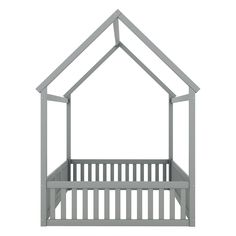 a gray wooden doll house bed frame