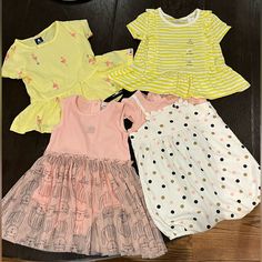 2t Brand New Summer Clothes 1)2 Size 2t Baby Gap Yellow Peplum Tops - Striped(Nwot) And Flamingo Patterns(Nwot) 2)1 Absorba Cat Dress And 1 Polka Dot Romper(Nwt) Playful Yellow Dress For Playwear, Casual Yellow Playwear Dresses, Casual Yellow Dresses For Playwear, Casual Yellow Dress For Playtime, Playful Yellow Short Sleeve Dress, Tulle Skirt Dress, Ribbed Sweater Dress, Cat Dresses, White Halter Maxi Dress