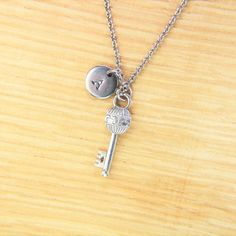 ♥ Skeleton Key Chain Silver Skeleton Key Charm Necklace Skeleton Key Jewelry Skeleton Key Pendant Personalized Necklace Initial Charm ♥ This is a beautiful Skeleton key charm with hand stamped initial charm on a stainless steel chain, You able to choose initial from a drop down menu, ♥ You will receive 1 necklace ♥ Skeleton Key charm 26x8x2 mm ♥ Initial charm 10 mm choose from a drop down menu ♥ Stainless steel chain 18 inches ♥ additional initial https://www.etsy.com/listing/766732811 ♥ Shippin Beautiful Skeleton, Skeleton Key Jewelry, Key Charm Necklace, Personalised Bangle, Key Jewelry, Necklace Initial, Skeleton Key, Chain Silver, Valentines Necklace