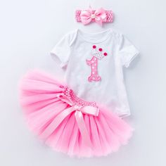 Set 1st Birthday Romper Tops Tutu Skirt Dress Outfits Baby Girls Newborn Clothes Skirt Dress Outfits, Birthday Romper, Baby Birthday Dress, 1st Birthday Dresses, Matching Clothing, Tulle Tutu Skirt, Newborn Girl Outfits, Birthday Girl Dress