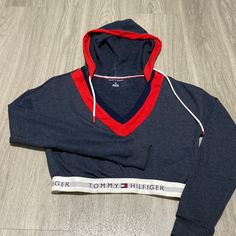 Never Worn But Does Not Have Tags. I Just Have Never Worn It And Am Trying To Do A Closet Clean Out. Super Cute!!! Sporty Navy Hoodie Top, Tommy Hilfiger Hooded Tops For Winter, Winter Hooded Tops By Tommy Hilfiger, Tommy Hilfiger Hooded Winter Tops, Winter Hooded Tommy Hilfiger Tops, Sporty Long Sleeve Tommy Hilfiger Sweatshirt, Casual Tommy Hilfiger Tops With Drawstring Hood, Casual Tommy Hilfiger Hoodie Top, Tommy Hilfiger Casual Tops With Drawstring Hood