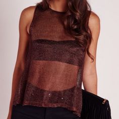 Cross Back Metallic Knit Top. Sleeveless Open Knit Tops For Party, Sleeveless Open Knit Party Tops, Trendy Knit Top For Parties, Open Knit Party Top, Open Knit Winter Party Top, Winter Party Open Knit Top, Casual Open Knit Tops For Party, Casual Open Knit Party Tops, Trendy Open Knit Party Tops