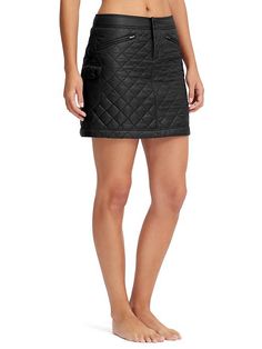 Downalicious Skirt - This quilted miniskirt has bafflingly bulk-free baffling to make it super-streamlined and insulating. Warm Skirts, Apres Ski Style, Quilted Skirt, Velvet Mini Skirt, Ski Fashion, Black Quilt, Gray Skirt