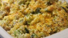 a casserole dish with broccoli and cheese