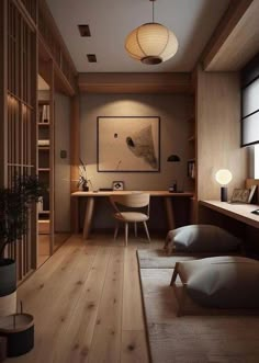 a room with wood floors and furniture in it