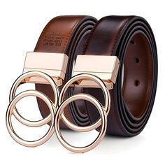 Discover the versatility and sophistication of the Lena reversible belt. Featuring beautiful twisted double-ring buckles, this leather accessory adds a touch of class to any outfit. Whether paired with casual jeans or a chic dress, the Lena belt embodies luxury and quality. Formal Belts, Leather Belt Buckle, Buckle Fashion, Men Belts, Men's Belts, Gold Belts, Cow Skin, Casual Belt, Reversible Belt