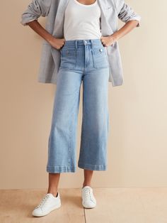 High-Rise Wide-Leg Cropped Jean | Banana Republic Outfits With Wide Leg Cropped Jeans, High Rise Wide Leg Crop Jeans Outfit, Medium Wash Wide-leg Cropped Jeans With Five Pockets, Spring Wide Leg Dark Wash Cropped Jeans, Dark Wash Wide-leg Cropped Jeans, Relaxed Fit Medium Wash Wide-leg Cropped Jeans, Relaxed Fit Wide-leg Cropped Jeans In Medium Wash, Wide-leg Cropped Jeans With Five Pockets, Wide-leg Cropped Denim Jeans